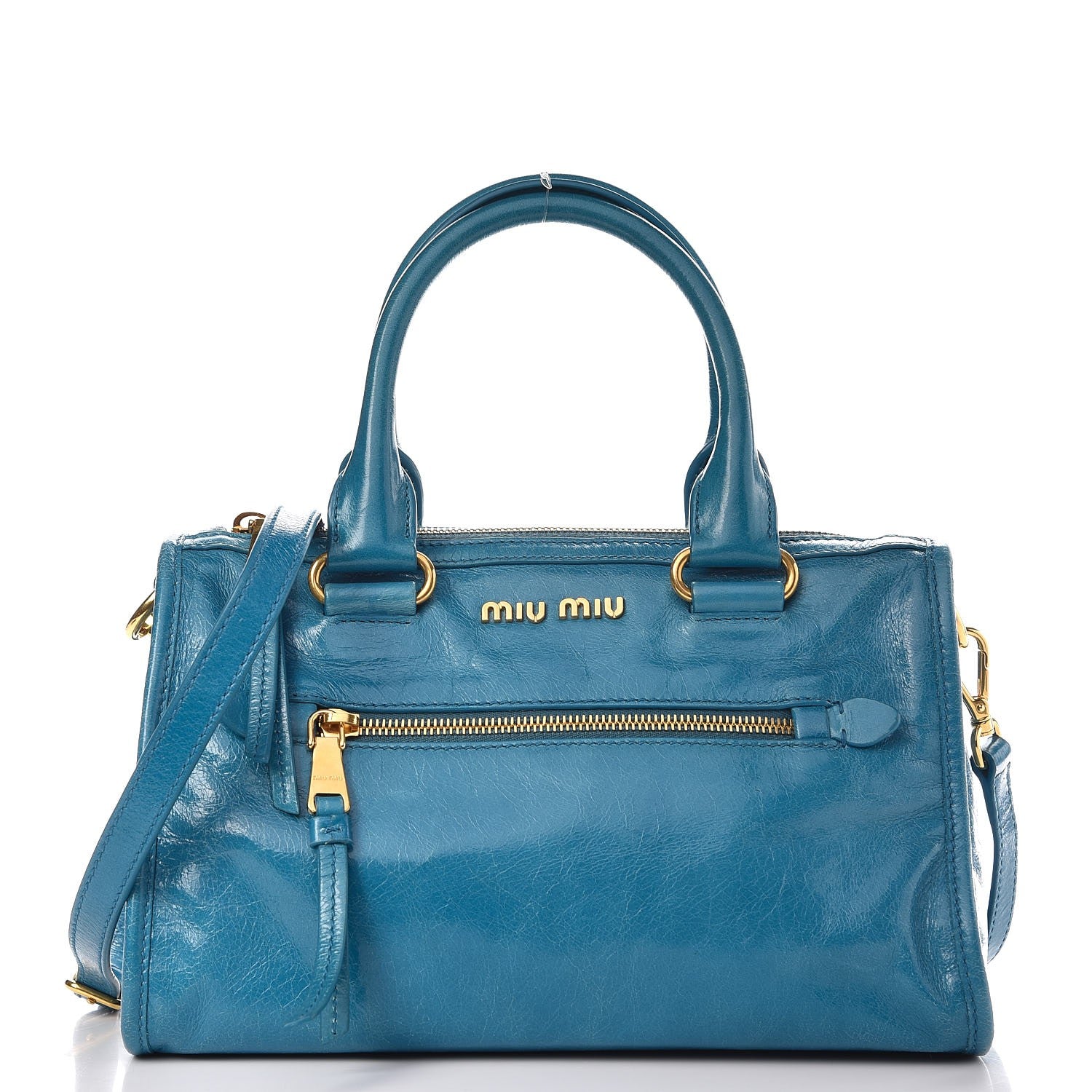 Miu Miu Vitello Shine Zip Tote Laguna 1 of 13