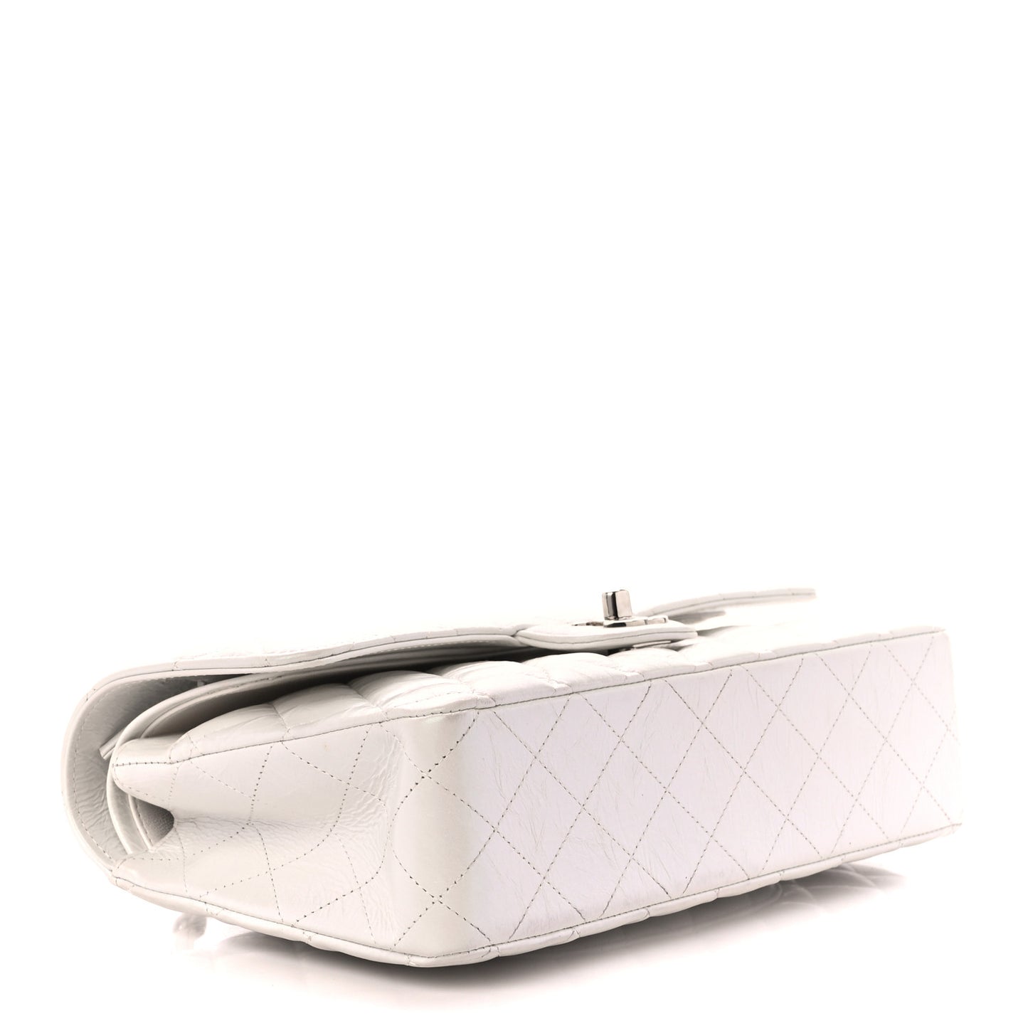Iridescent Crumpled Calfskin Quilted Medium Double Flap White