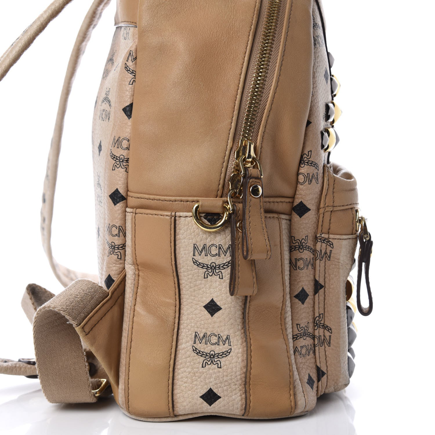 MCM Visetos Striped Studded Small Stark M Backpack Beige 10 of 10
