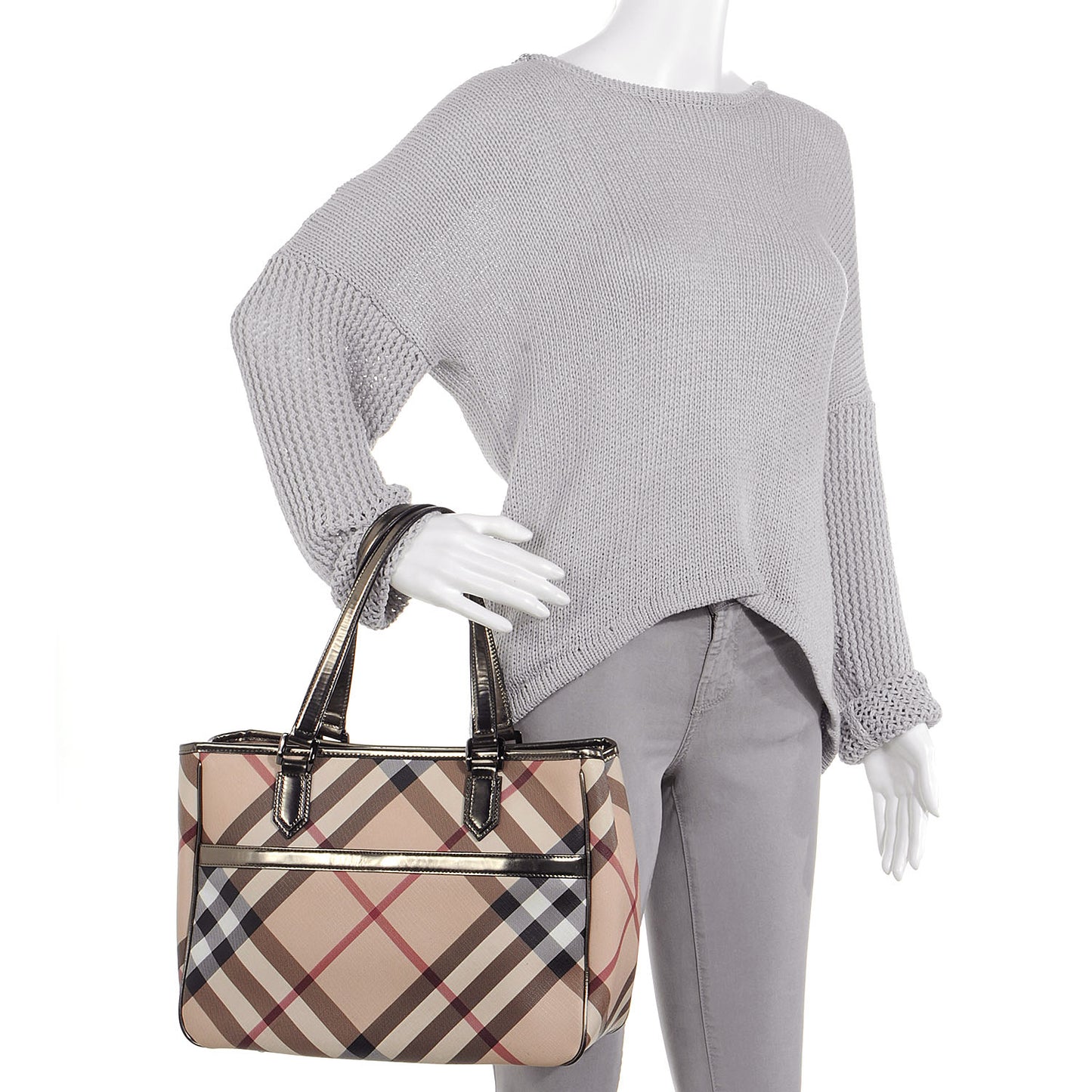 Metallic Calfskin Nova Check Tote