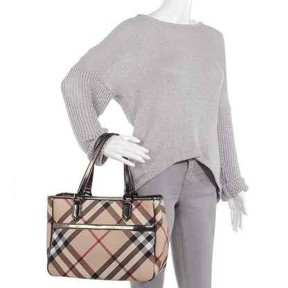 Burberry Metallic Calfskin Nova Check Tote 2 of 8