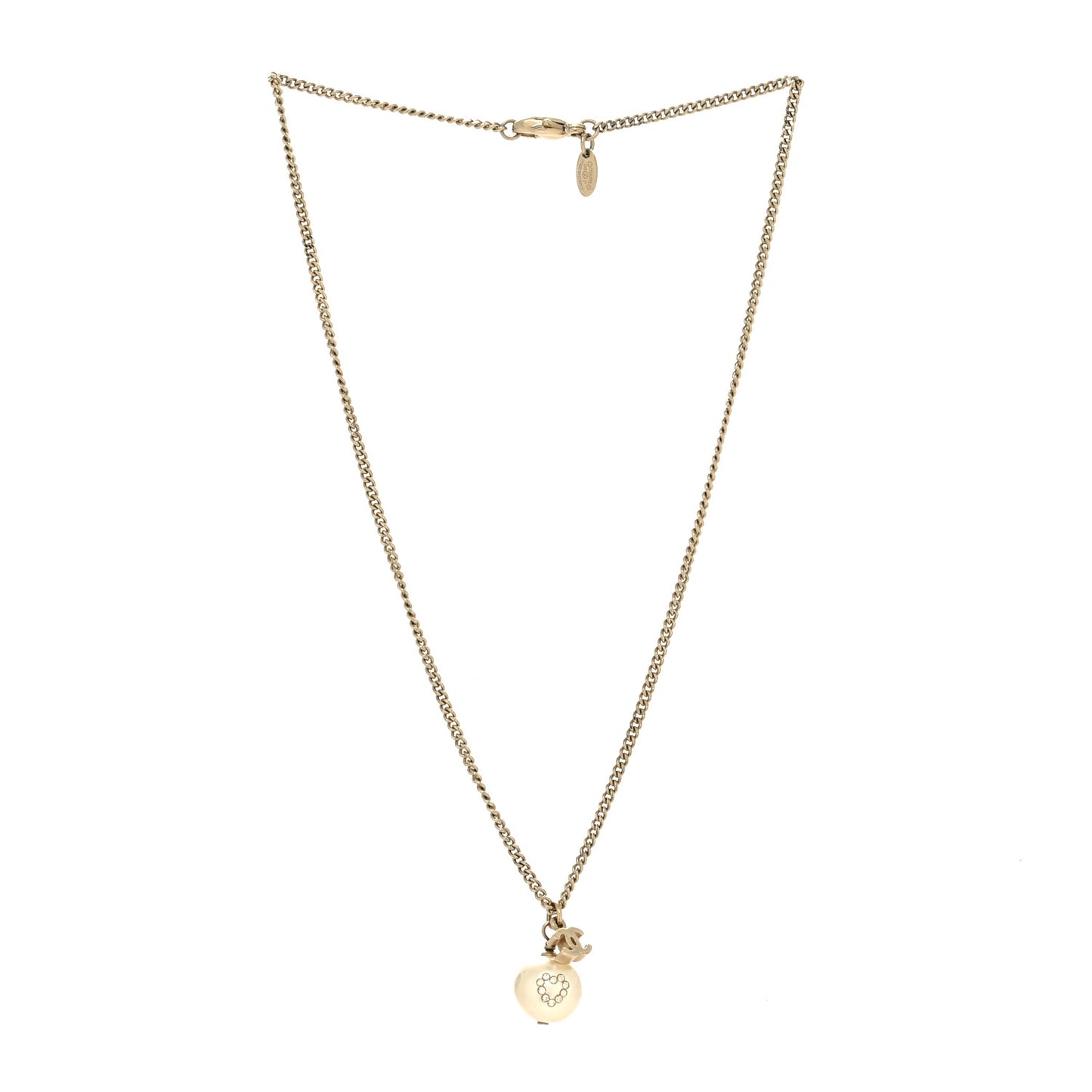 Pearl Crystal CC Heart Necklace Gold White