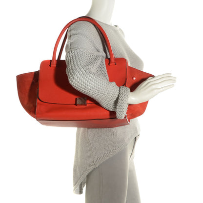 Celine Drummed Calfskin Suede Double Zip Trapeze Vermillion 12 of 19