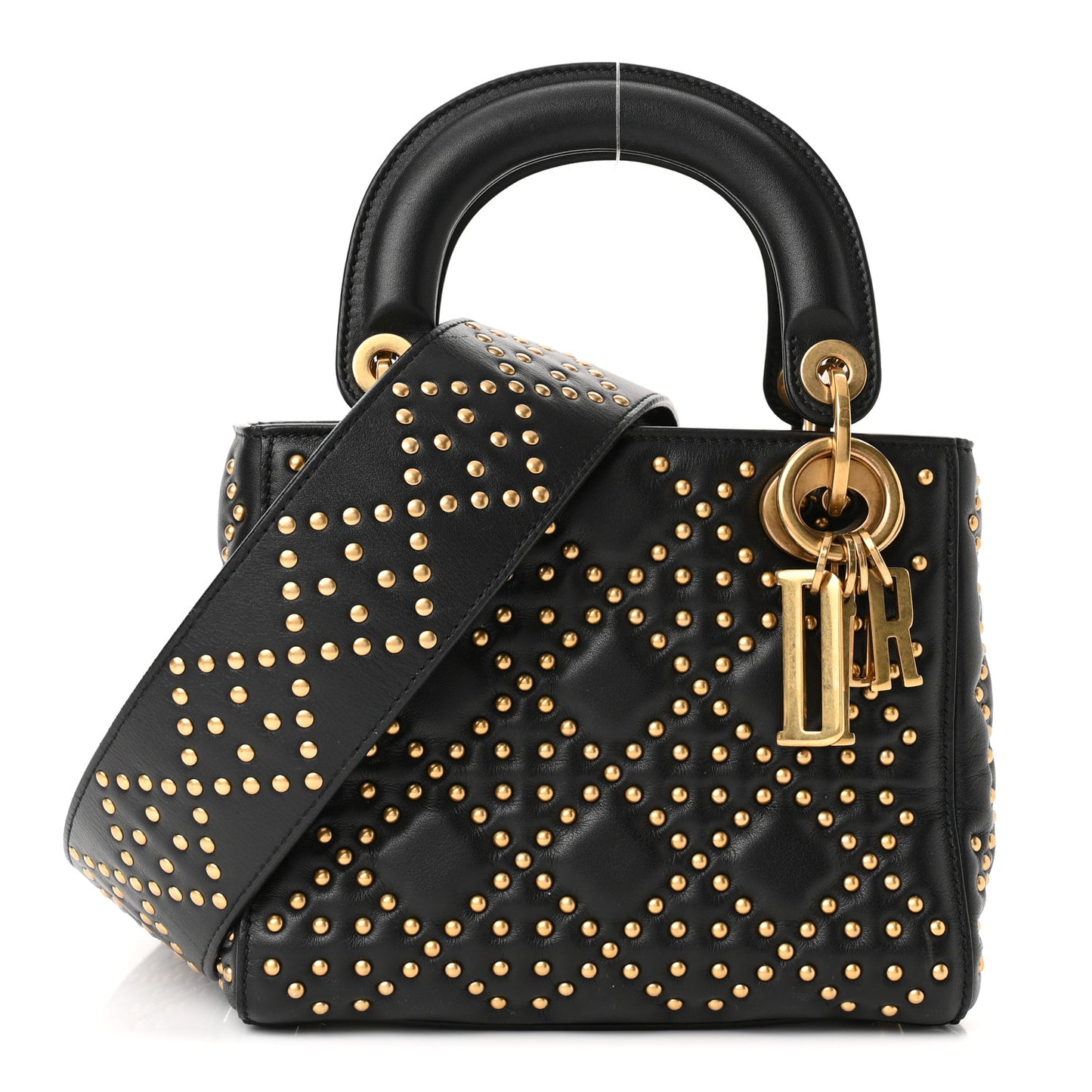 Lambskin Studded Mini Supple Lady Dior Black