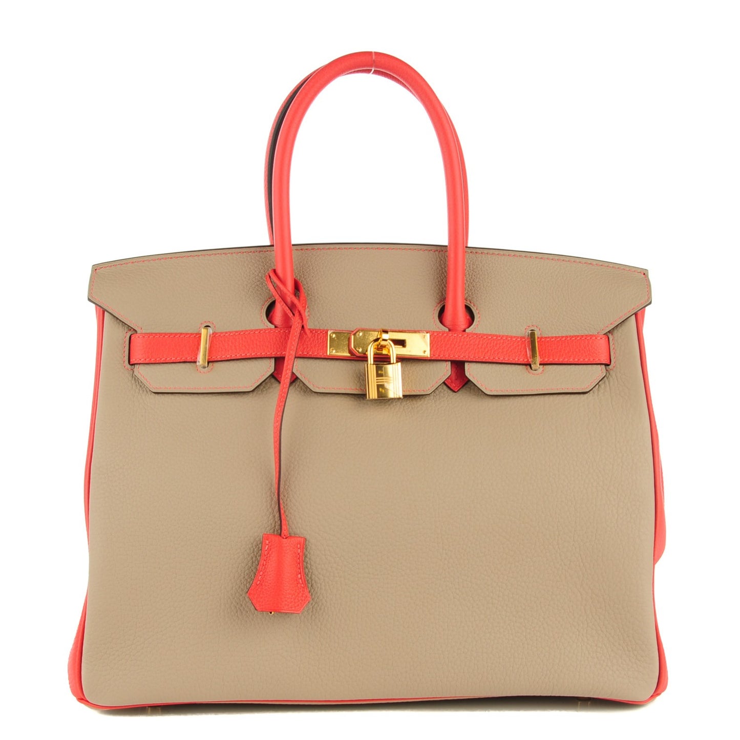 Togo Bi Color Horseshoe Birkin 35 Rouge Pivoine Gris Tourterelle