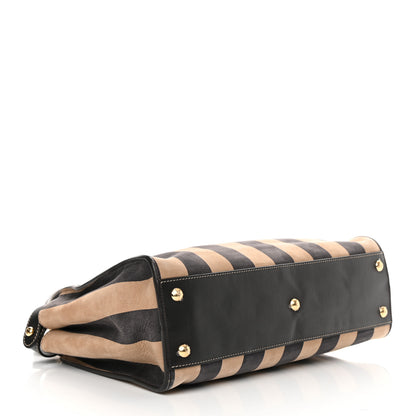 Fendi Vitello Nabuk Seta Pequin Medium Peekaboo Iconic Satchel Tobacco Moro Ebano 4 of 14