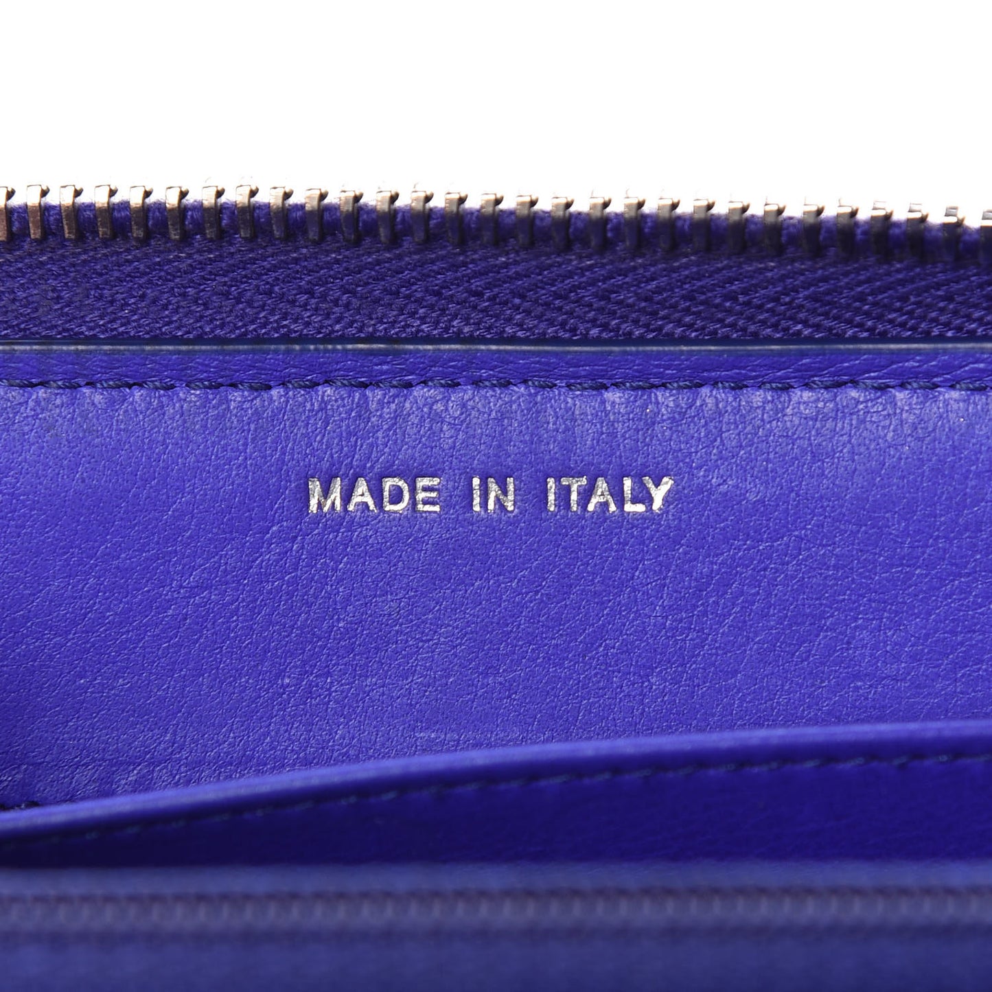 Calfskin Stitched Fancy CC Zip Around Wallet Blue