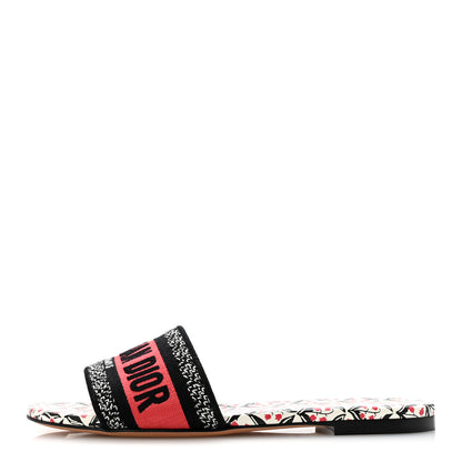 Christian Dior Canvas Coeur Des Curiosites Embroidered Dway Flat Slide Sandals 37 Multicolor 1 of 9
