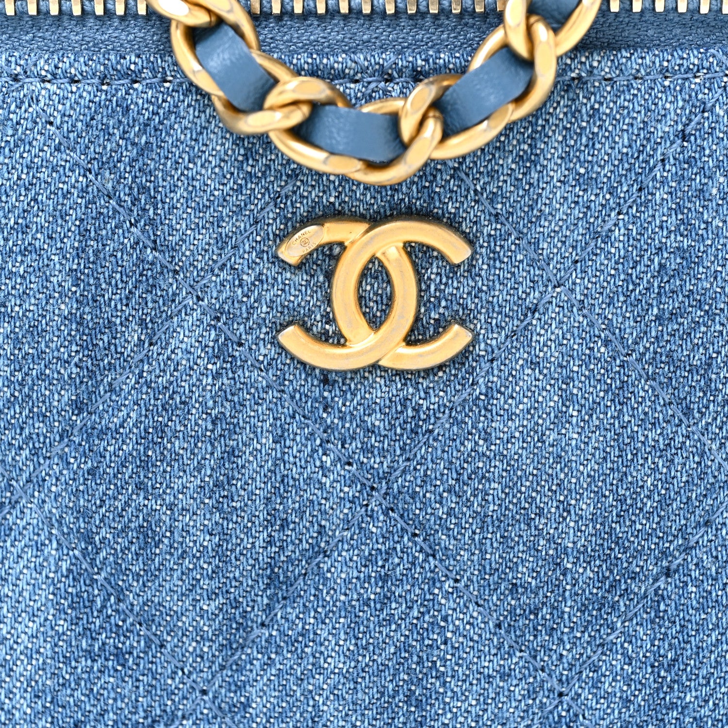 Chanel Denim Quilted Mini Pearl Crush Vanity Case With Chain 8 of 11