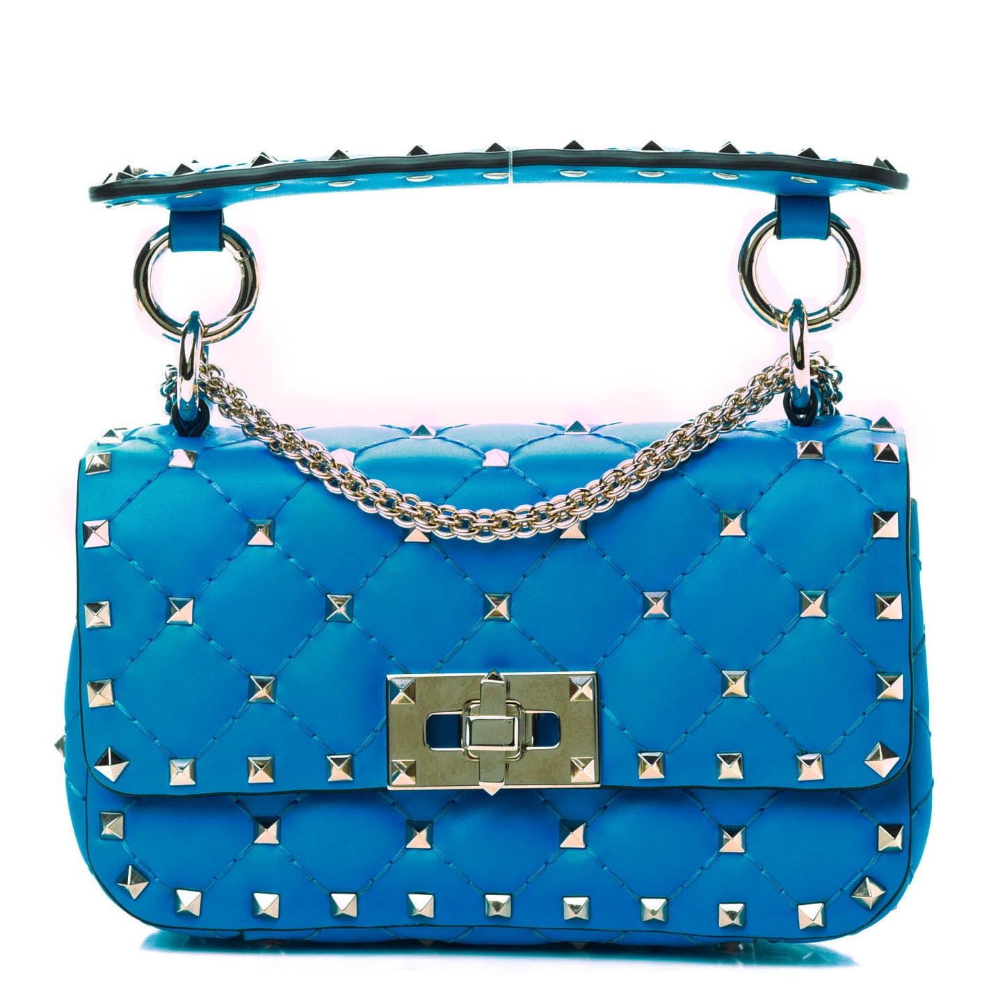 Calfskin Mini Rockstud Spike Shoulder Bag Blue Fluo
