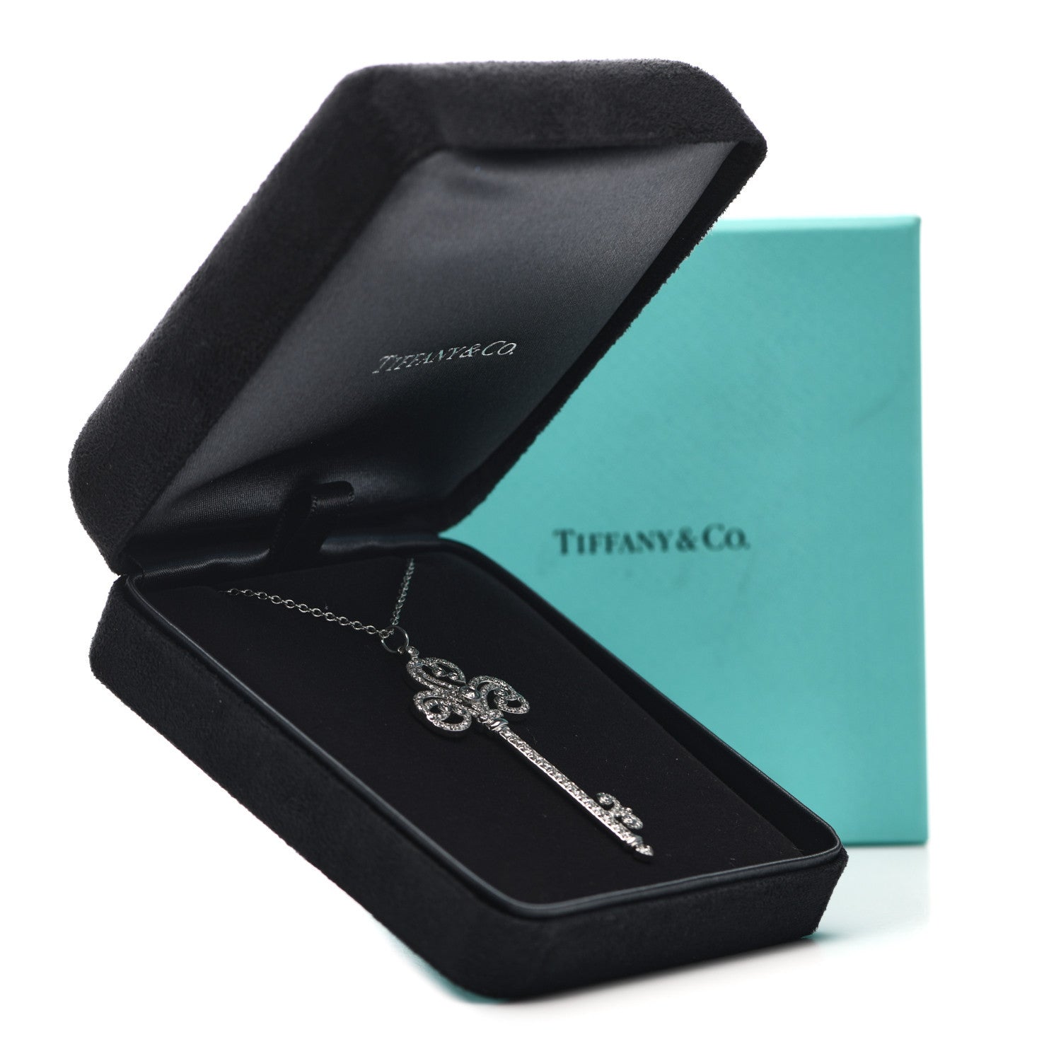 Tiffany Platinum Diamond Enchant Heart Key Pendant Necklace 5 of 5