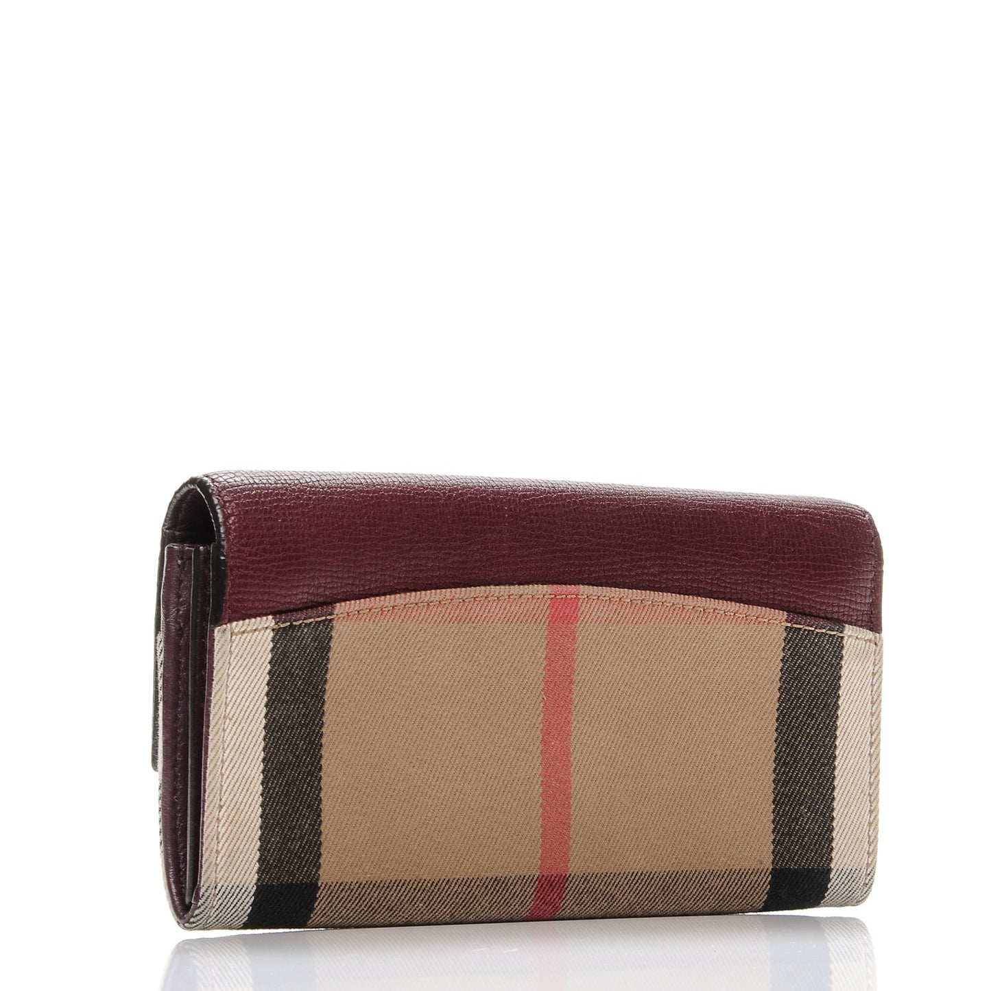 Grainy Calfskin House Check Continental Wallet Mahogany Red