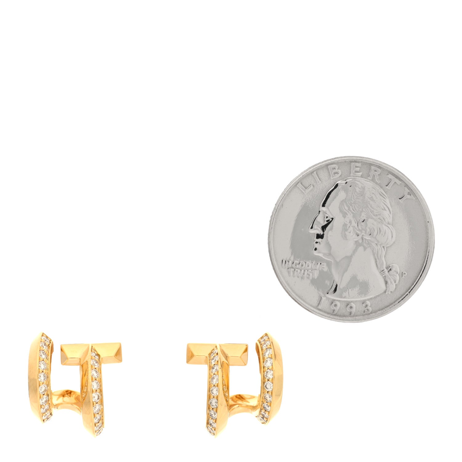 Tiffany 18K Yellow Gold Diamond T1 Double Hoop Earrings 2 of 4