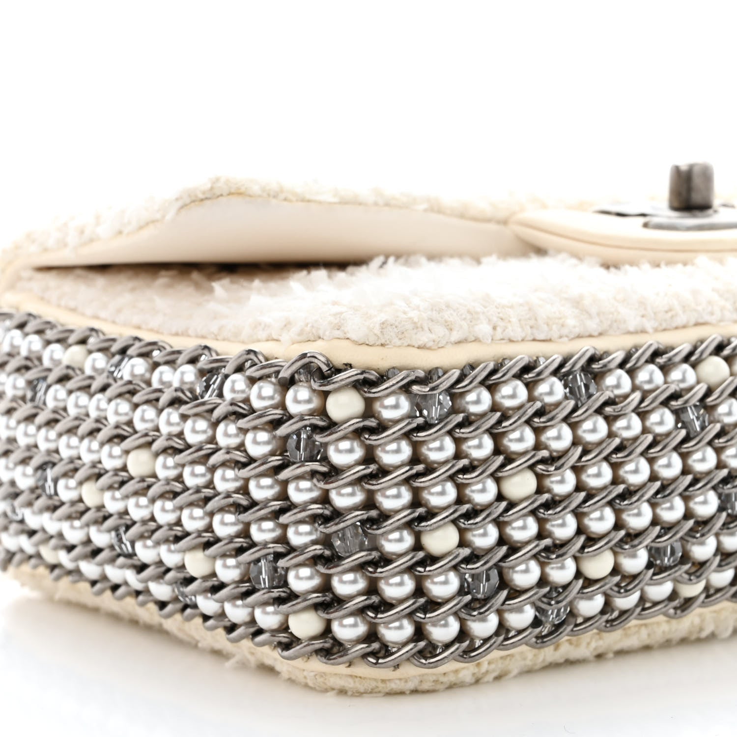 Chanel Tweed Quilted Mini Side Pearl Flap Bag Ecru White 9 of 12