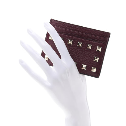 Valentino Garavani Pebbled Calfskin Rockstud Card Holder Cerise 2 of 7