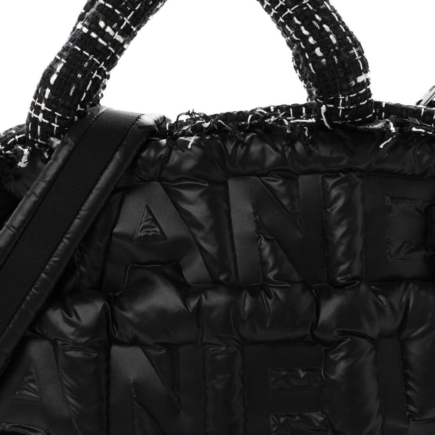 Tweed Nylon Embossed Large Doudoune Bowling Bag Black