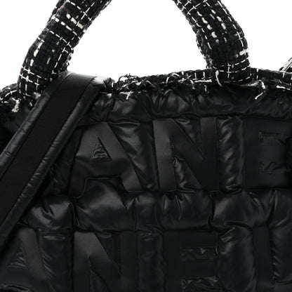 Chanel Tweed Nylon Embossed Large Doudoune Bowling Bag Black 8 of 11