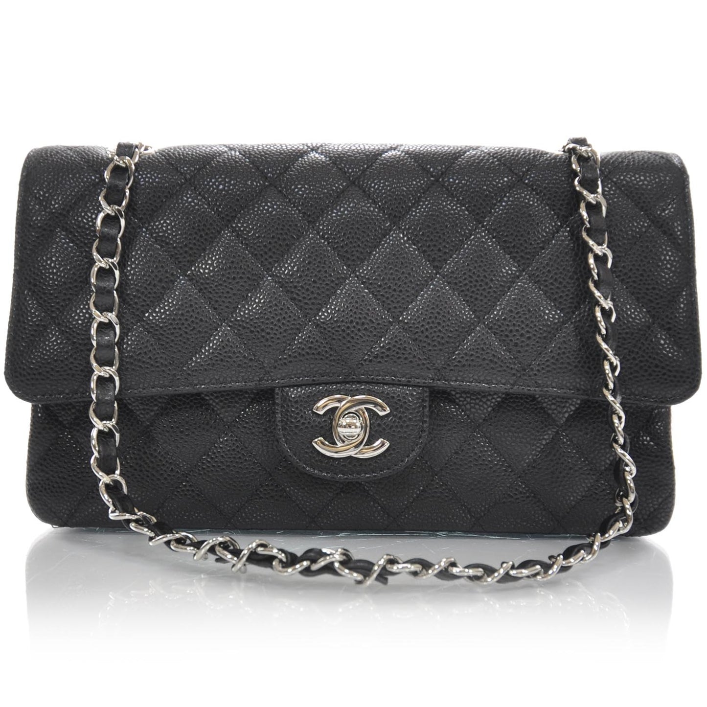 Caviar Quilted Medium Double Flap Black