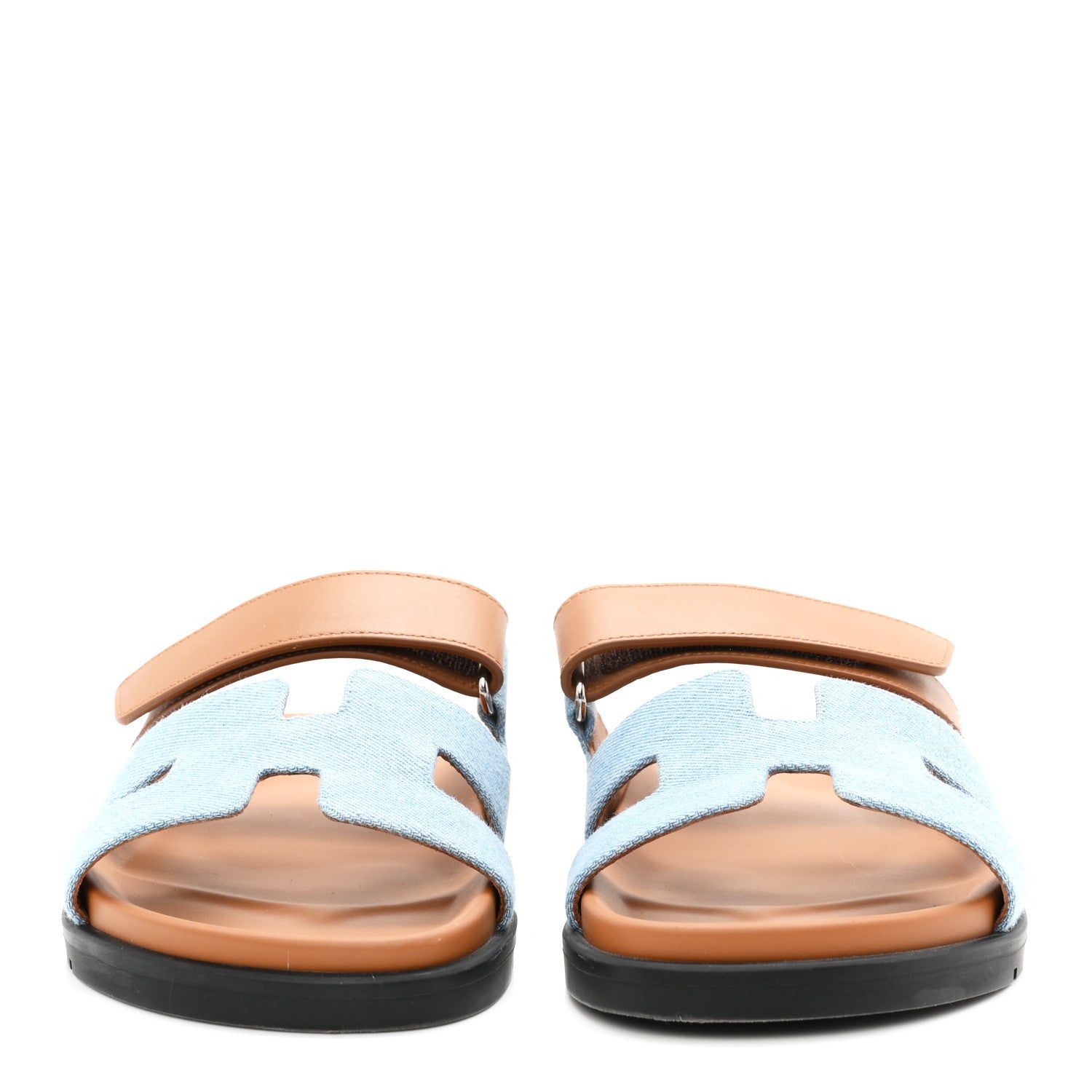 Hermes Denim Calfskin Womens Chypre Sandals 39 Bleu Clair Naturel 3 of 10