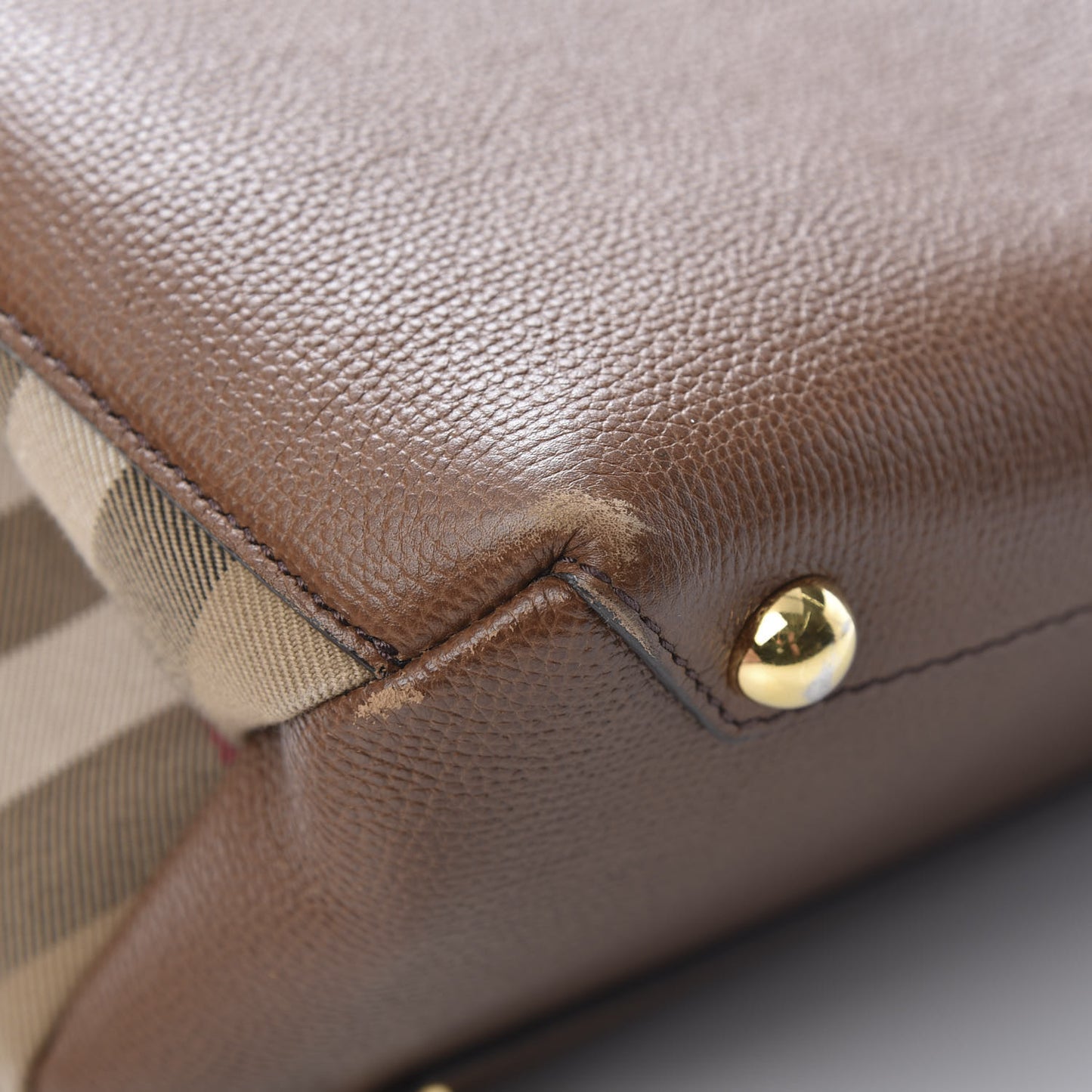 Grainy Calfskin House Check Medium Banner Tote Tan