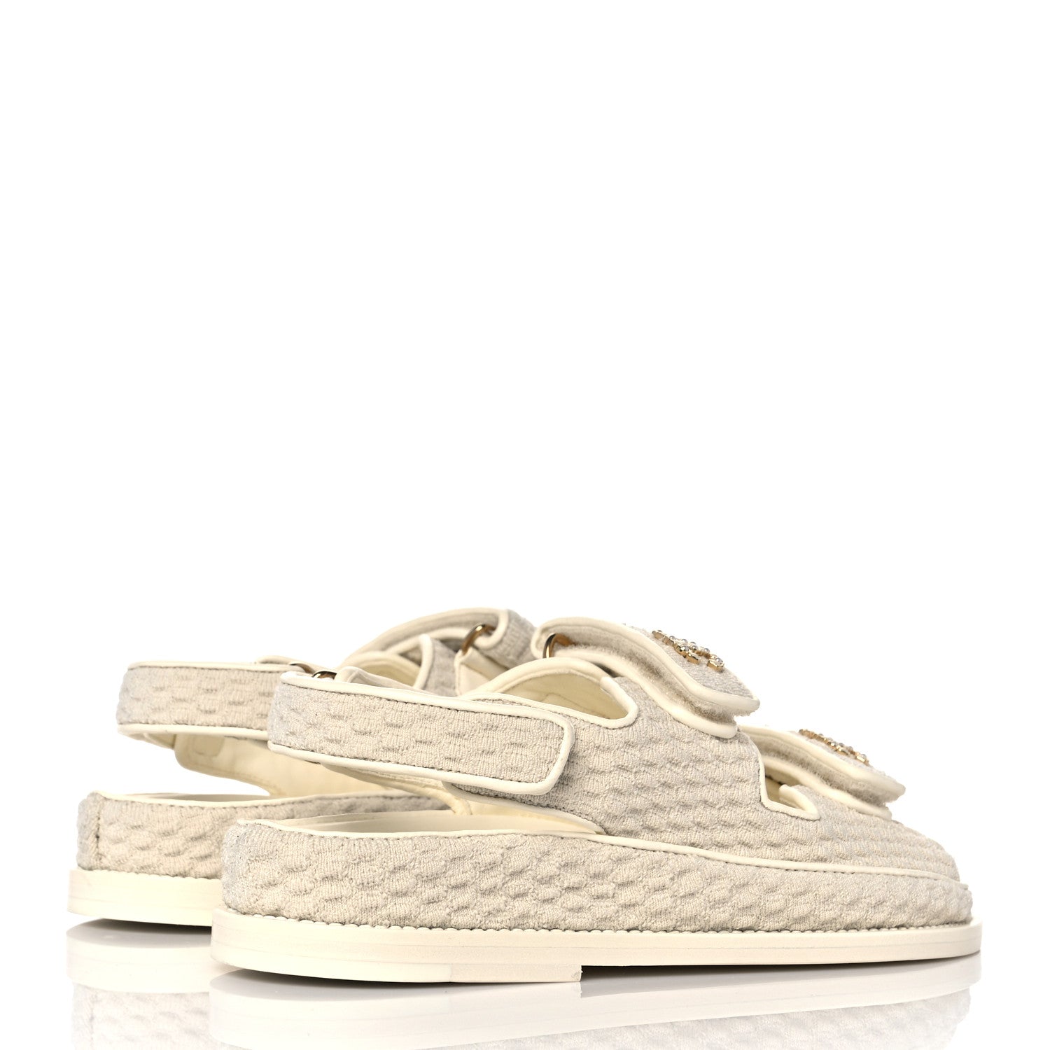 Chanel Knit Fabric Velcro Dad Sandals 36 Ivory 4 of 8