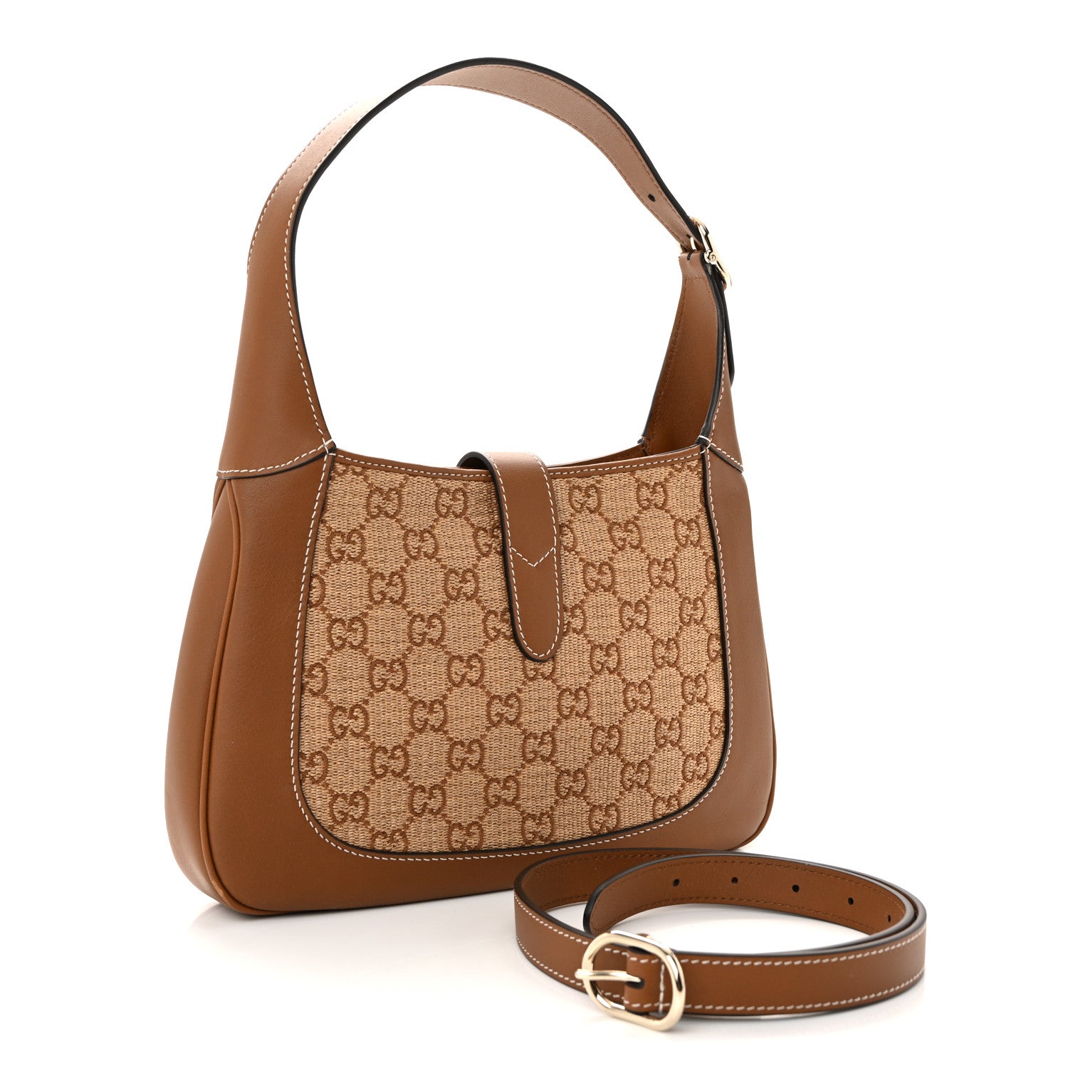 Gucci Raffia GG Supreme Monogram Calfskin Small Jackie 1961 Hobo Natural 3 of 10