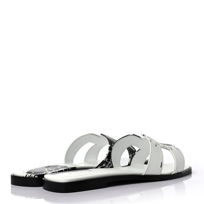 Hermes Calfskin Peinture Fraiche Oran Sandals 39.5 White Black 3 of 4