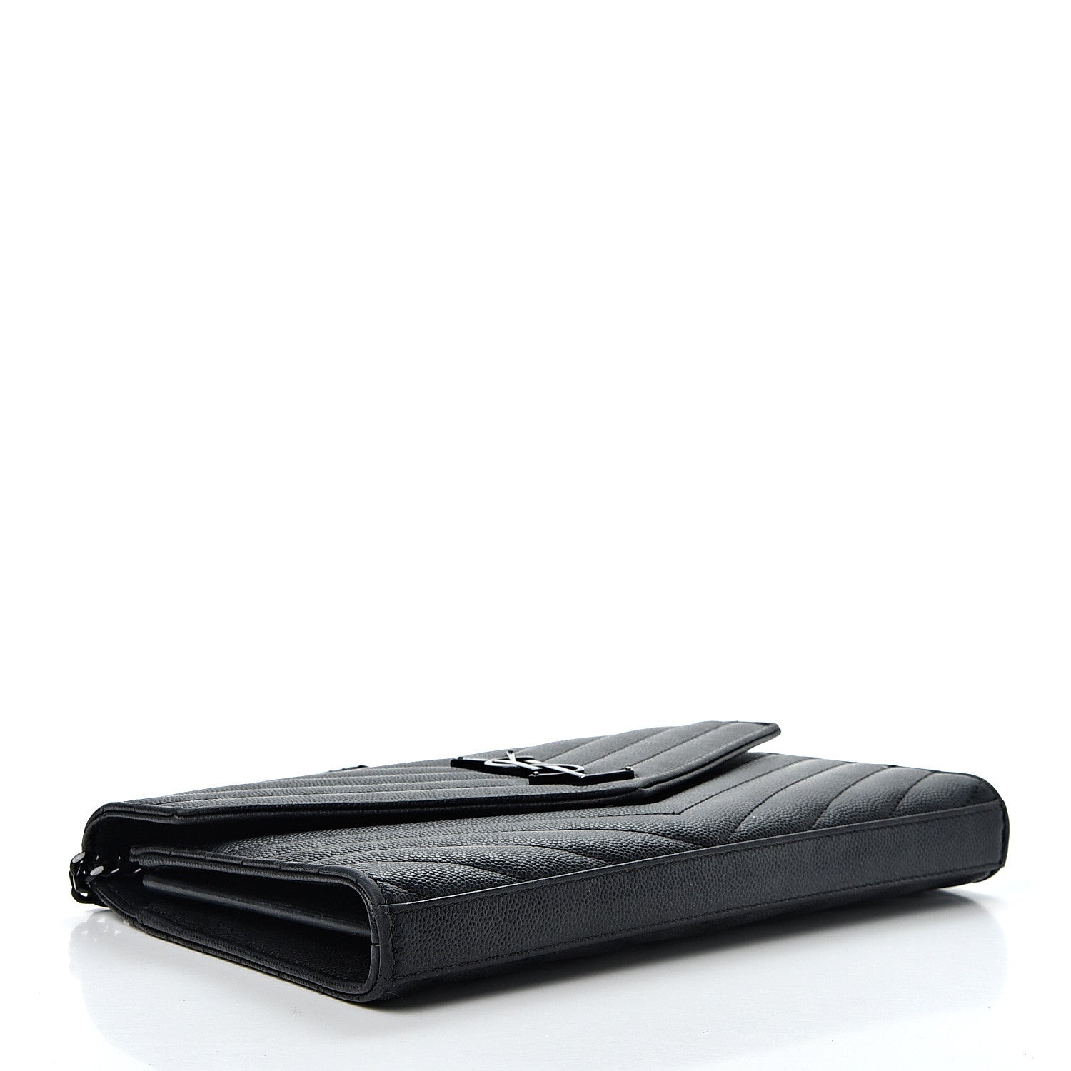 Saint Laurent Grain De Poudre Matelasse Chevron Monogram Chain Wallet Black 3 of 8