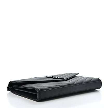 Saint Laurent Grain De Poudre Matelasse Chevron Monogram Chain Wallet Black 3 of 8
