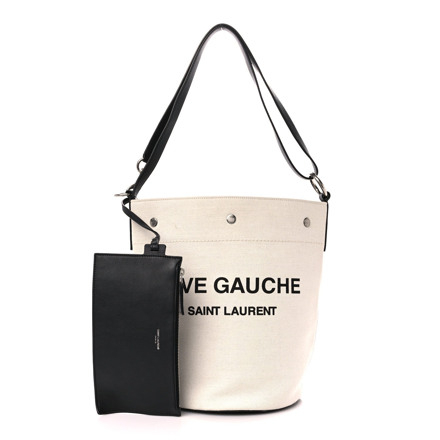 Saint Laurent Linen Calfskin Rive Gauche Bucket Bag Greggio Natural 1 of 15