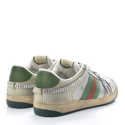 Gucci Nubuck Calfskin Web Removable Crystals Mens Screener Sneakers 9 Dusty Milk New Mystic White 8 of 27