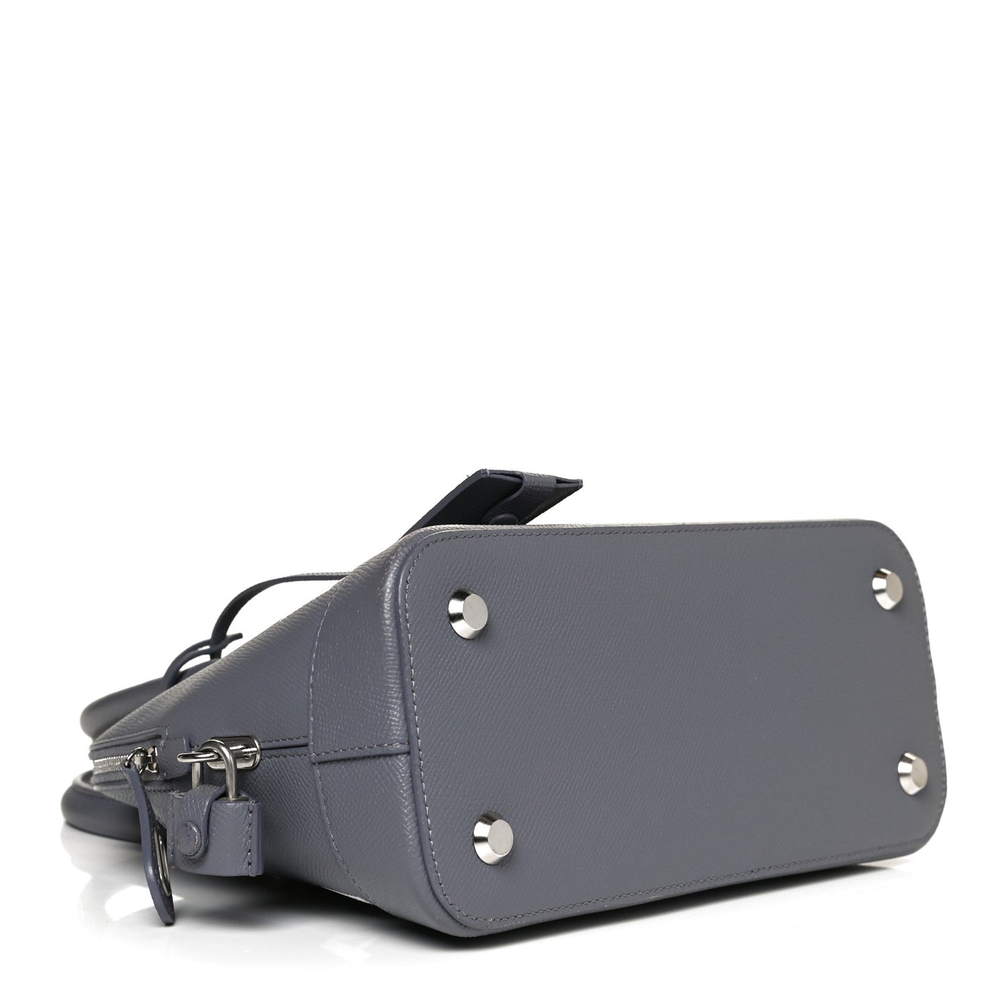 Signature Grained Calfskin Logo S Ville Top Handle Bag Gris Perle Fonce White