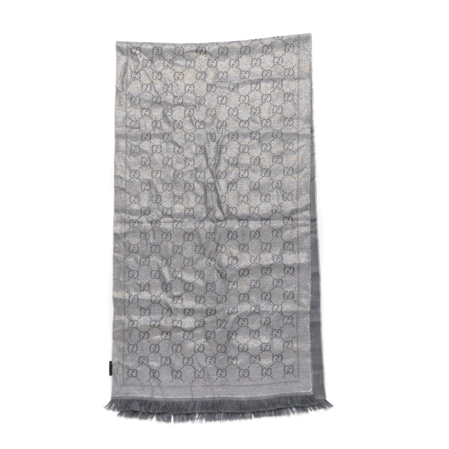 Wool Monogram Fringe Scarf Grey