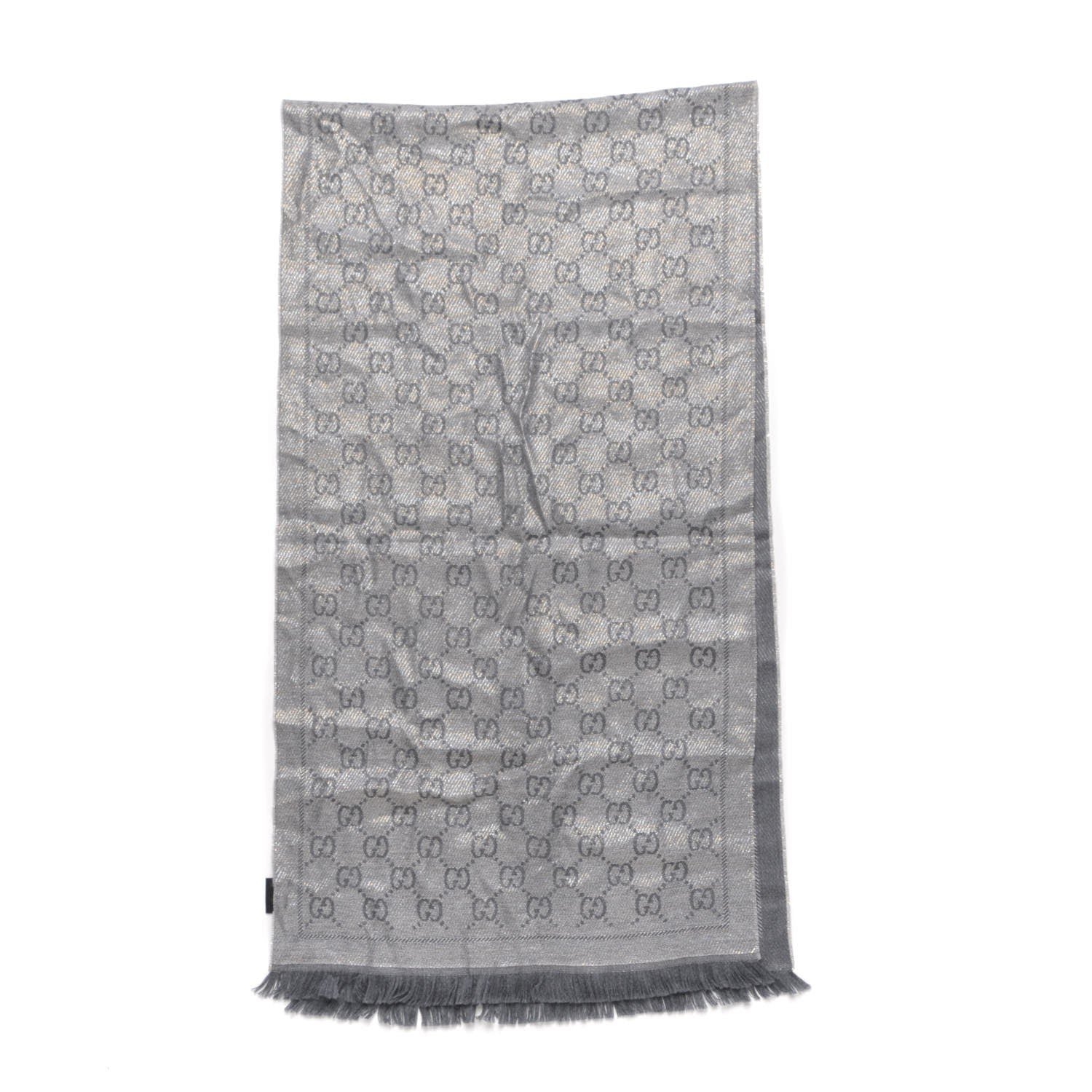 Gucci Wool Monogram Fringe Scarf Grey 3 of 6