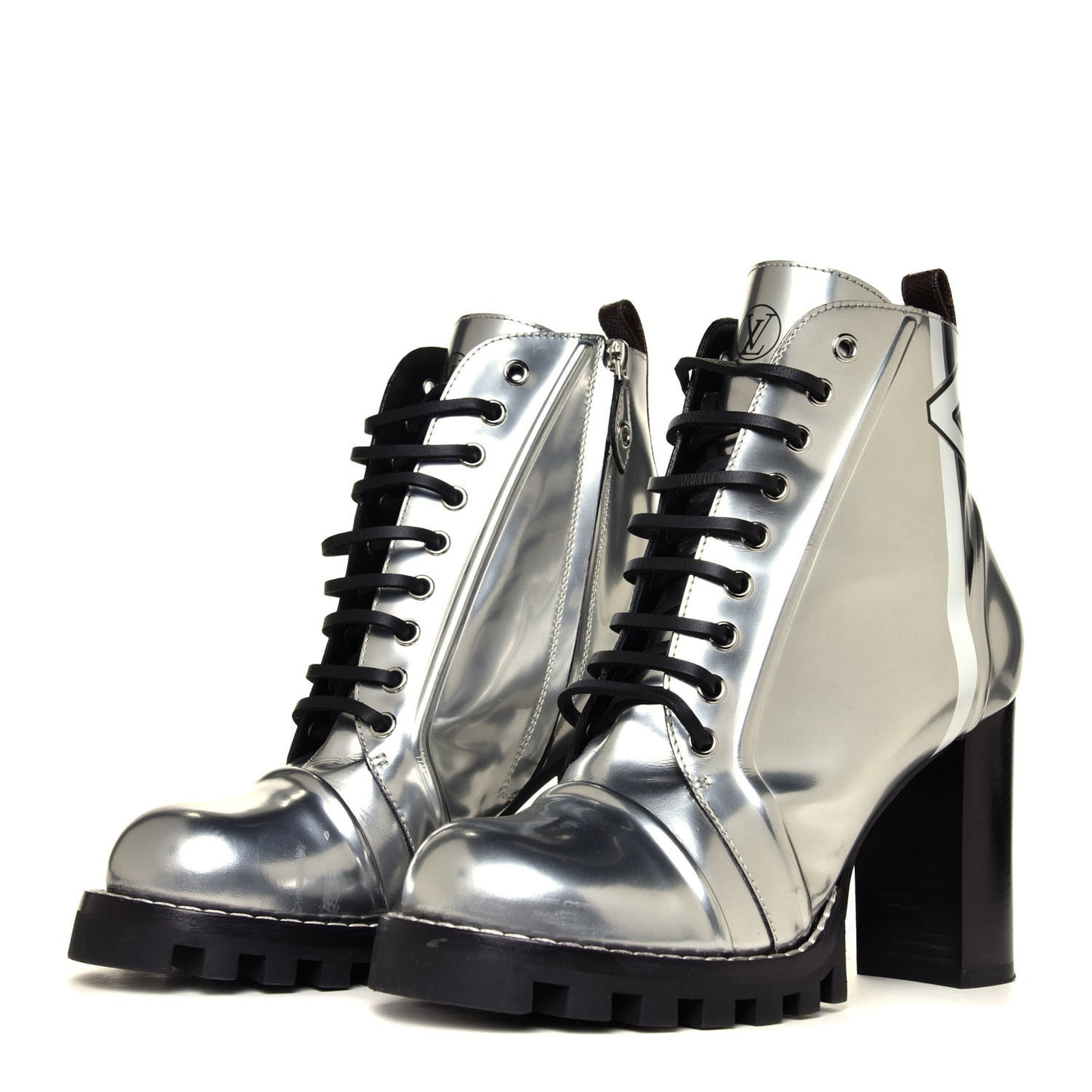 Patent Calfskin Spaceship Star Trail Ankle Boots 40 Silver