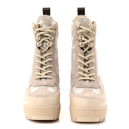 Louis Vuitton Suede Calfskin Monogram Denim Laureate Platform Desert Boots 38.5 Taupe 2 of 10