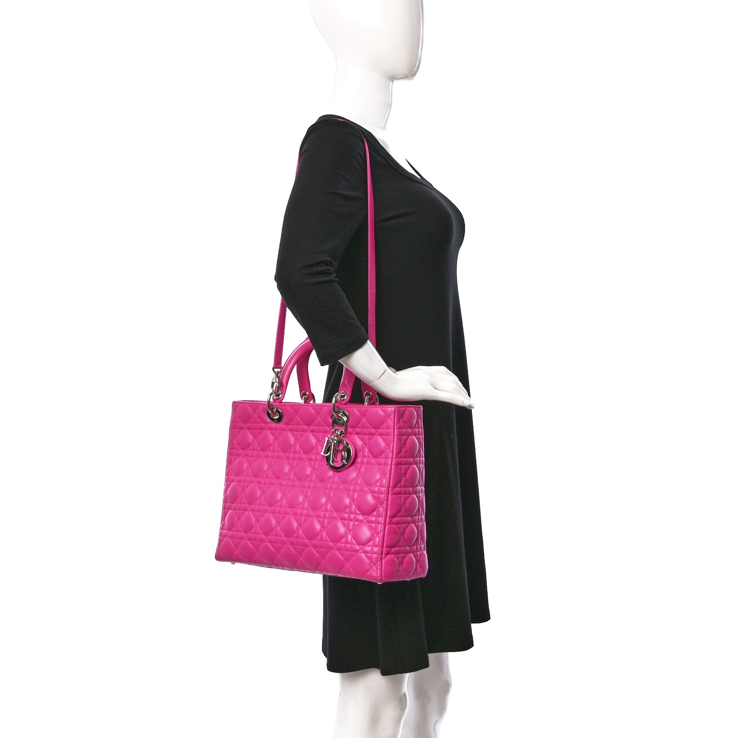 Lambskin Cannage Large Lady Dior Fuchsia