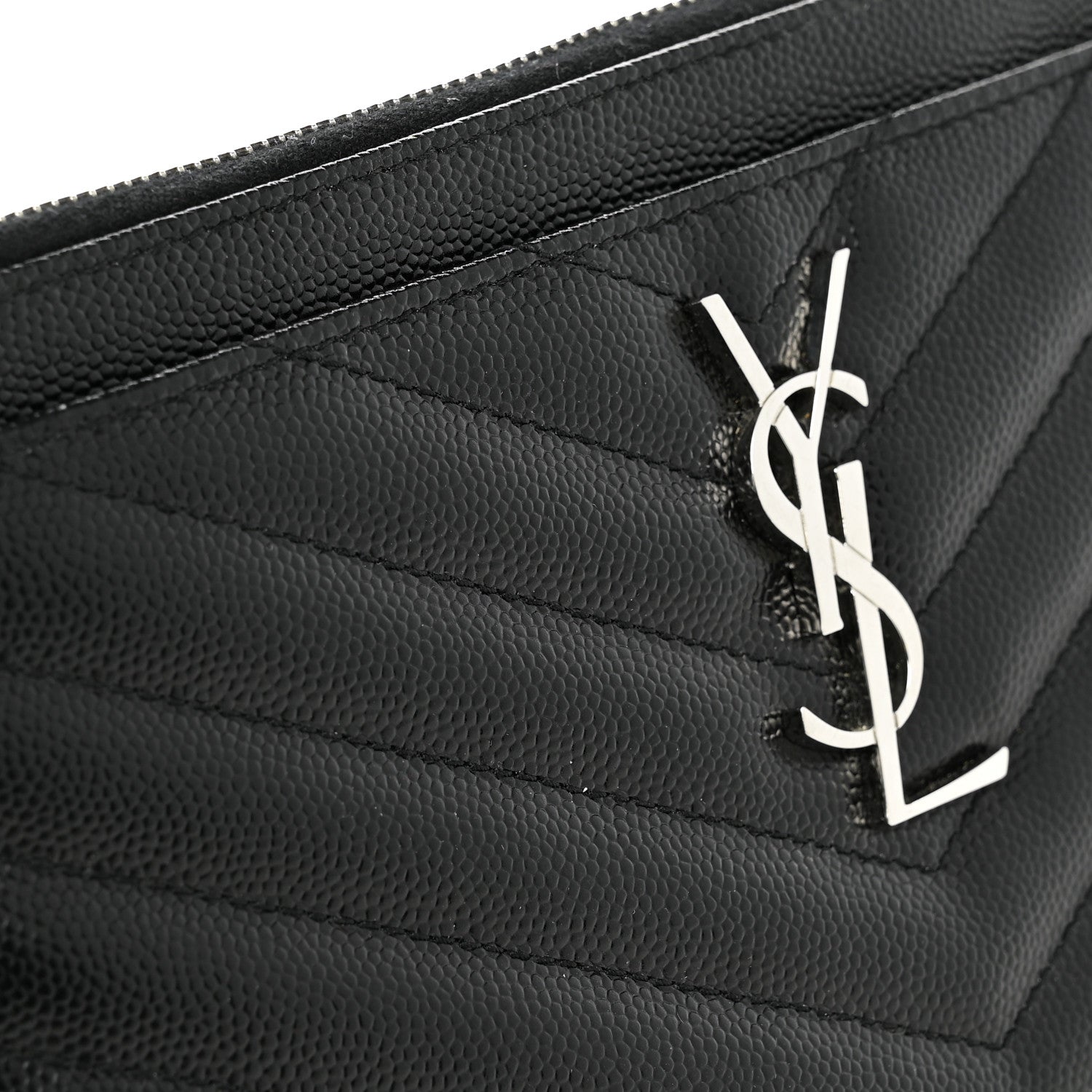 Saint Laurent Grain De Poudre Chevron Monogram Bill Pouch Black 8 of 9
