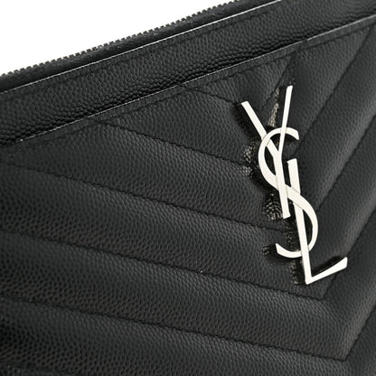 Saint Laurent Grain De Poudre Chevron Monogram Bill Pouch Black 8 of 9