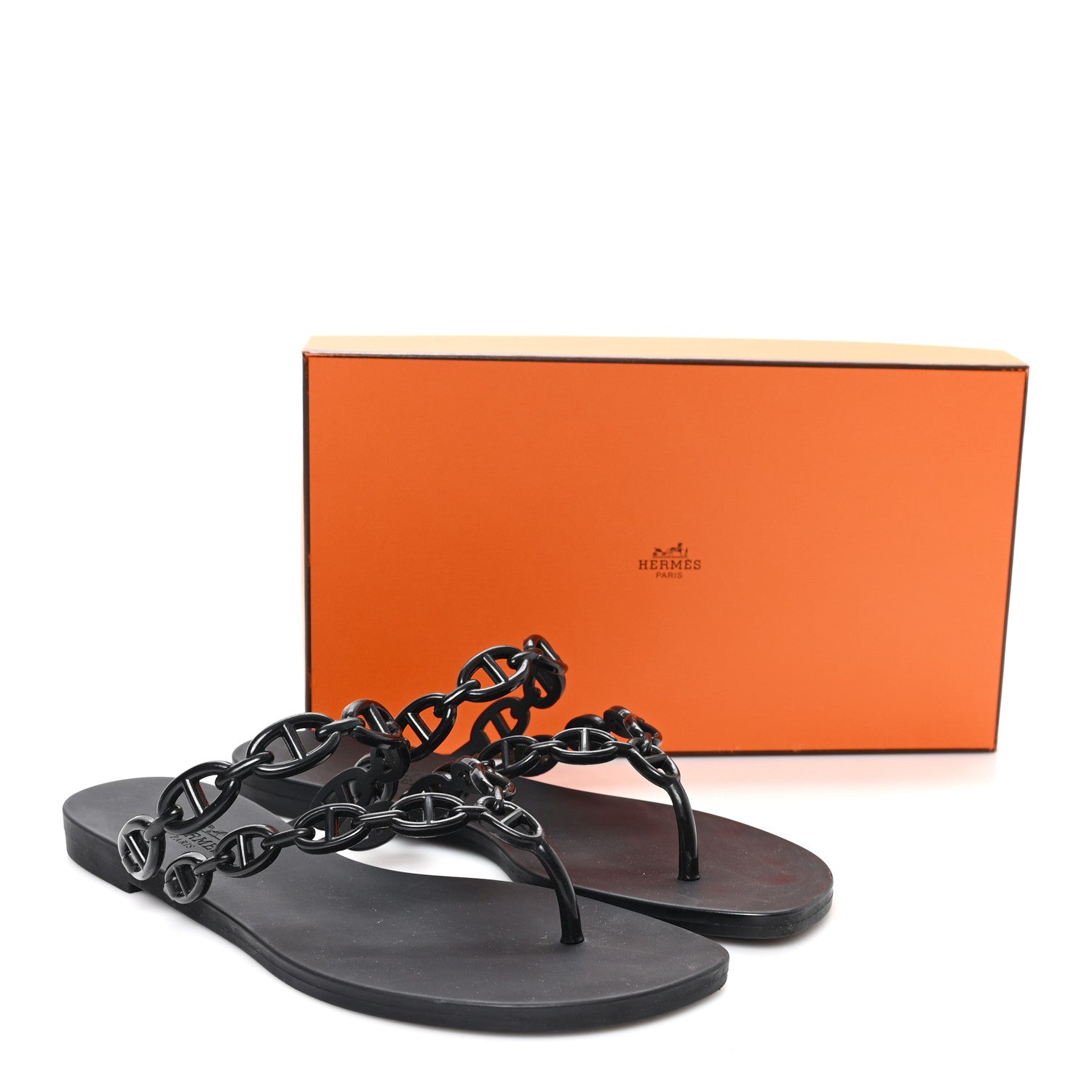 Hermes Rubber Chaine d'Ancre Island Sandals 38 Black 10 of 10