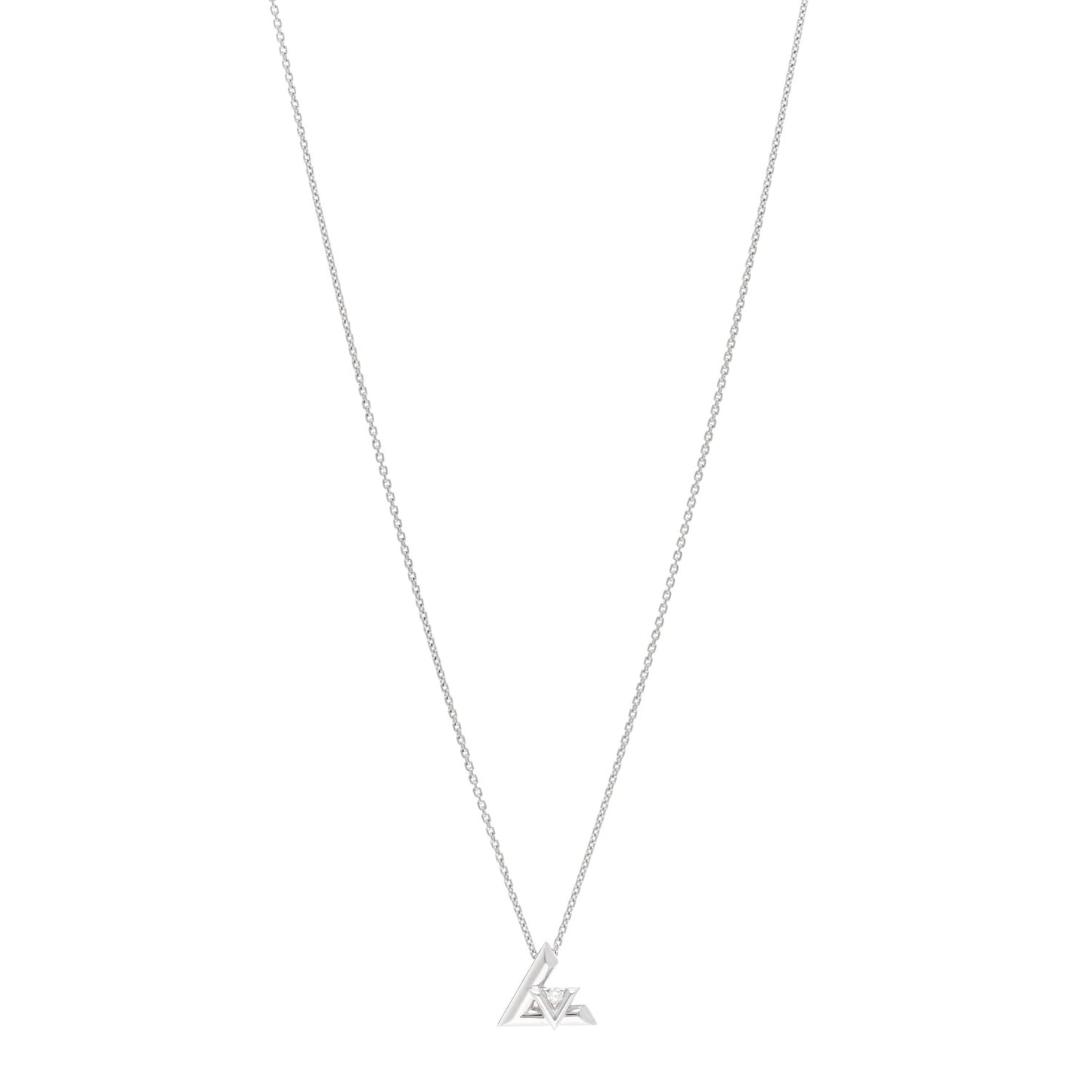 18K White Gold Diamond Small LV Volt One Pendant Necklace