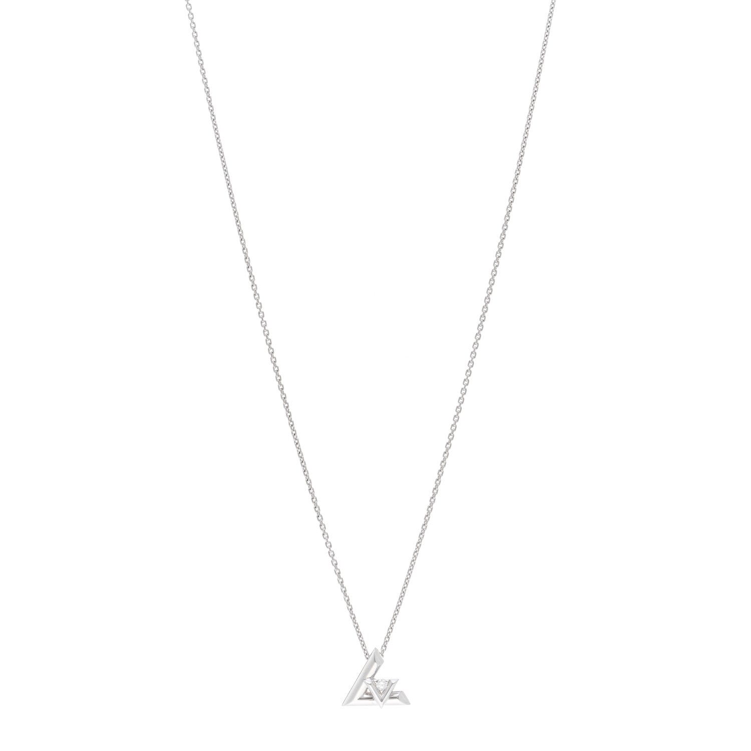 Louis Vuitton 18K White Gold Diamond Small LV Volt One Pendant Necklace 1 of 5