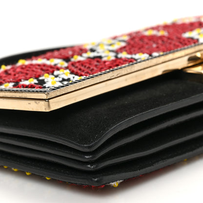 Valentino Garavani Suede Beaded Sequin Embellished Clutch Red Black 7 of 8