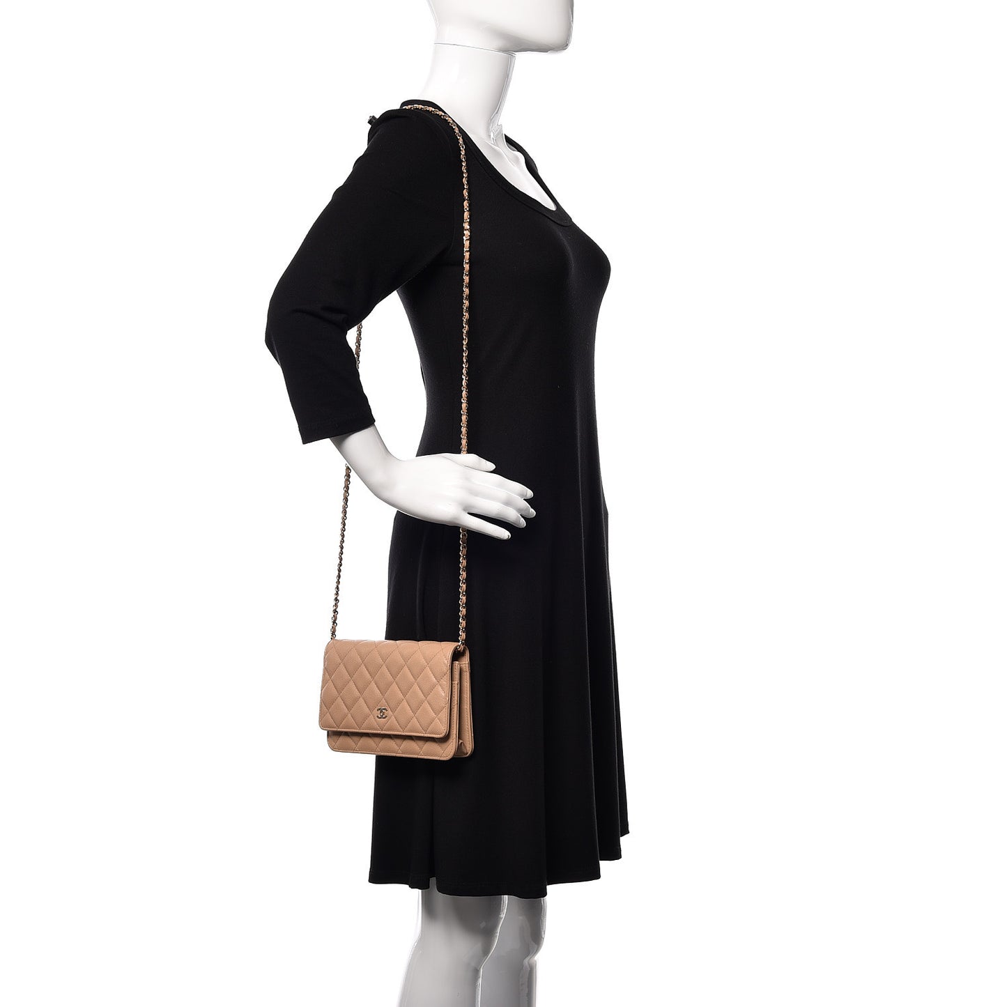 Caviar Quilted Wallet On Chain WOC Beige