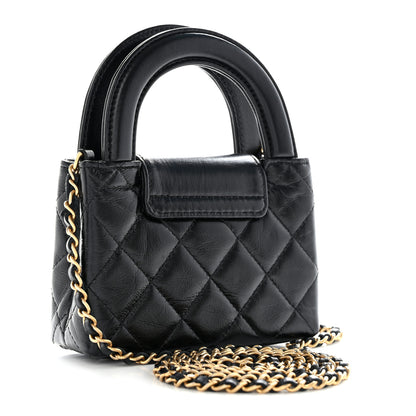 Chanel Shiny Aged Calfskin Quilted Mini Nano Kelly Shopper Black 3 of 11