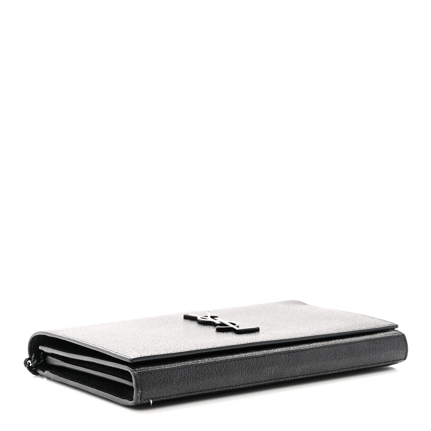 Grained Metallic Calfskin Monogram Chain Wallet Black