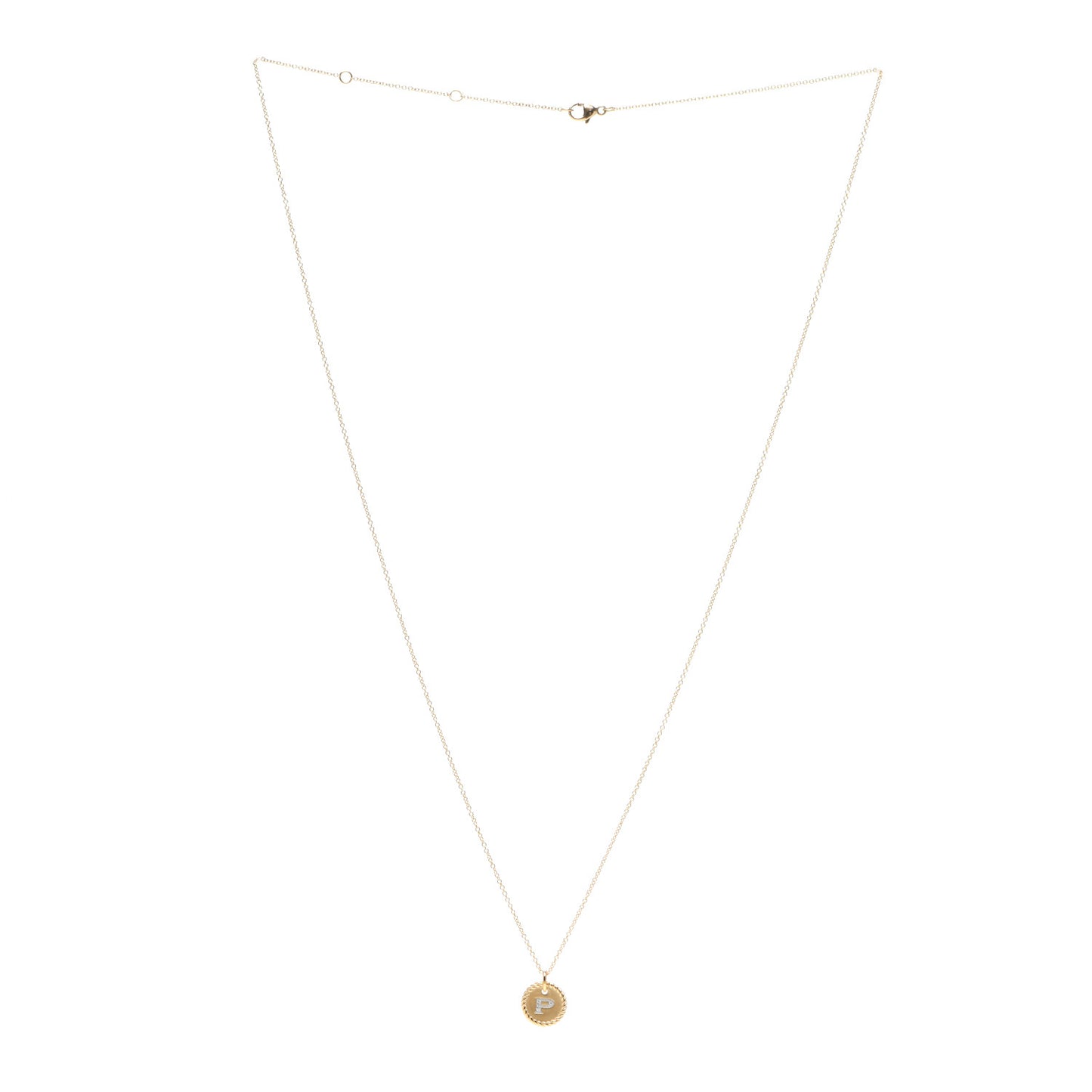 18K Yellow Gold Diamond Initial P Charm Necklace