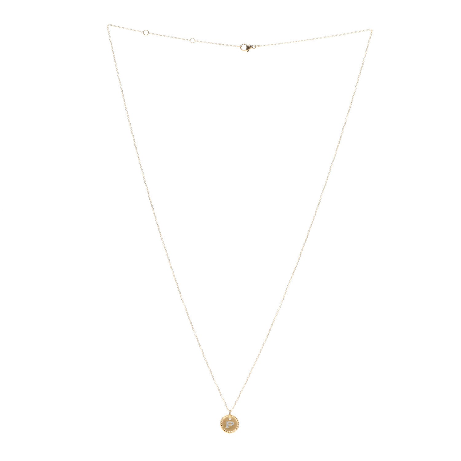 David Yurman 18K Yellow Gold Diamond Initial P Charm Necklace 3 of 5