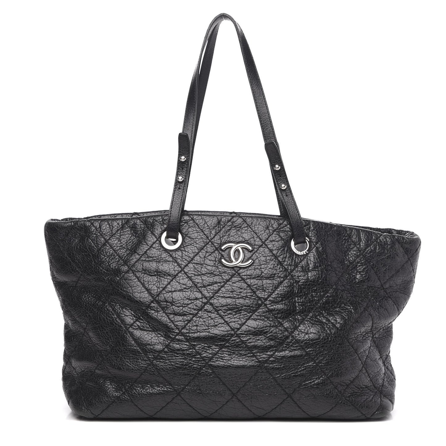 Glazed Calfskin Large On The Road Tote Black