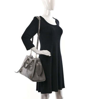 Balenciaga Shiny Supple Calfskin Crocodile Embossed Brass Hardware Neo Classic City Steel Grey 2 of 8